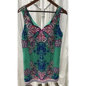 Women Size M Retro 70s Inspired Flower Paisley Shift Dress Boho Groovy Artsy Fun